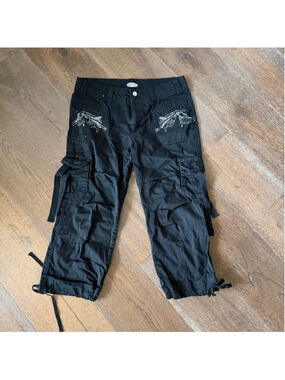 VTG Zoey Beth Rhinestone Angel Wings Cargo Capri Pants Size L Y2K McBling